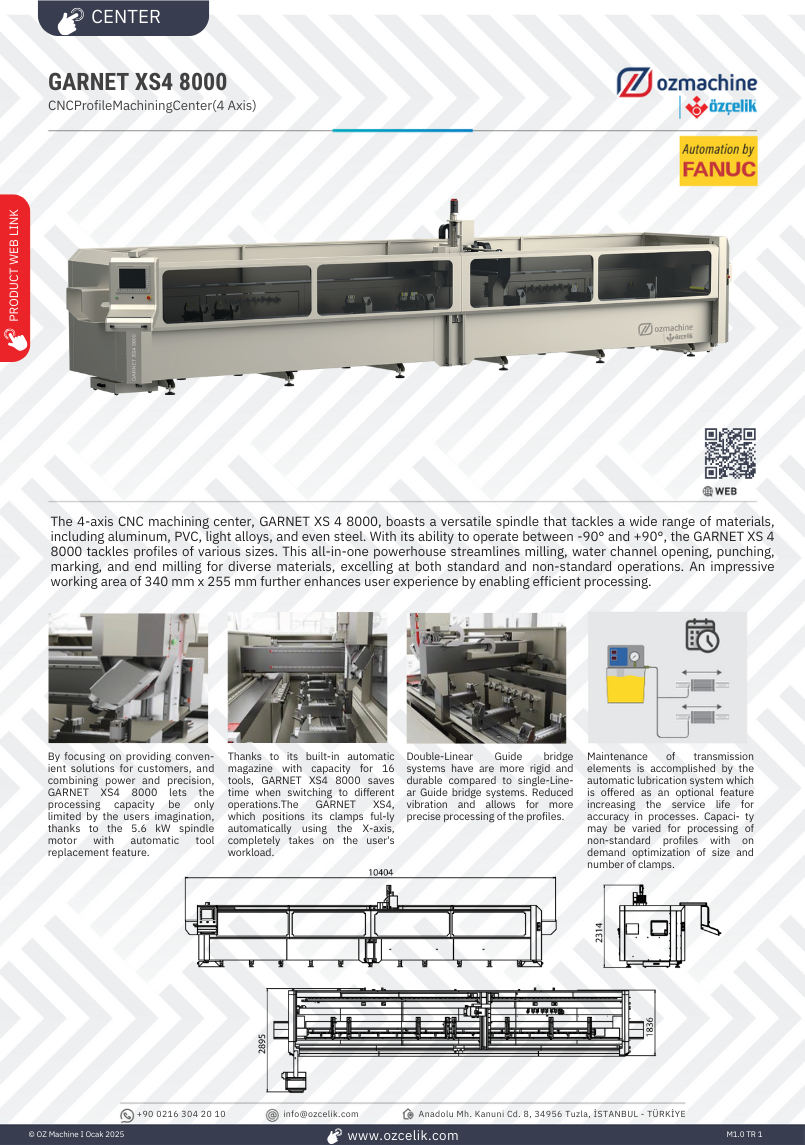 GARNET XS4 8000 CNC Controlled Profile Machining Center (4 Axis)