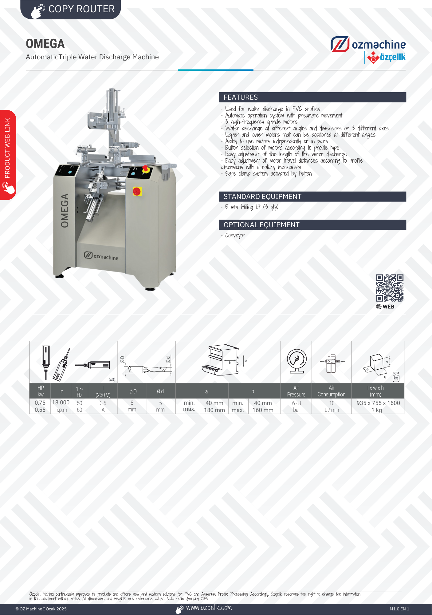 OMEGA Automatic uPVC Triple Drain Slot Milling Machine