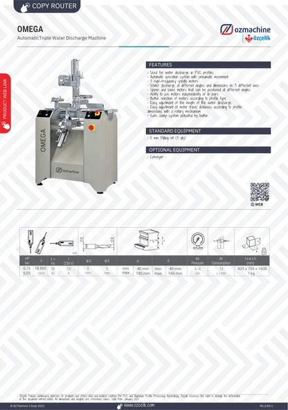 OMEGA Automatic uPVC Triple Drain Slot Milling Machine